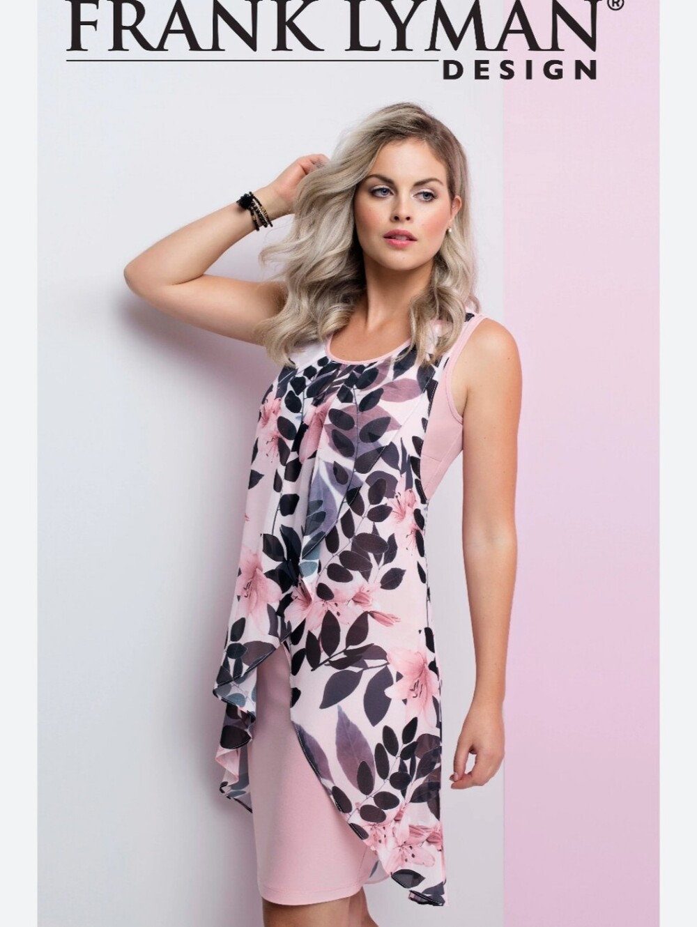 Frank Lyman Design Pink Floral Asymmetric Layered Dress
